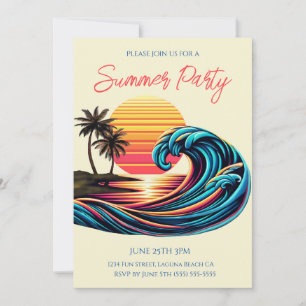 Sommerparty - Sonnenuntergang Retro-Surf-Welle Einladung