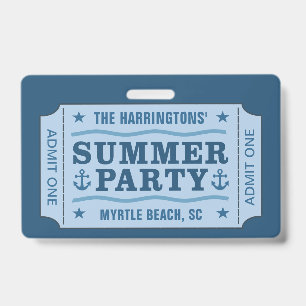 "Sommerparty-Ticket" individuelle Textabzeichen Ausweis