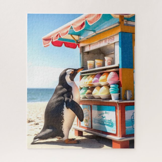 Sommerpinguin bei Eisdiele (Vertikal)
