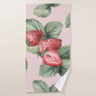 Sommerreife Erdbeeren: Aquarellfarben Rosa Badehandtuch