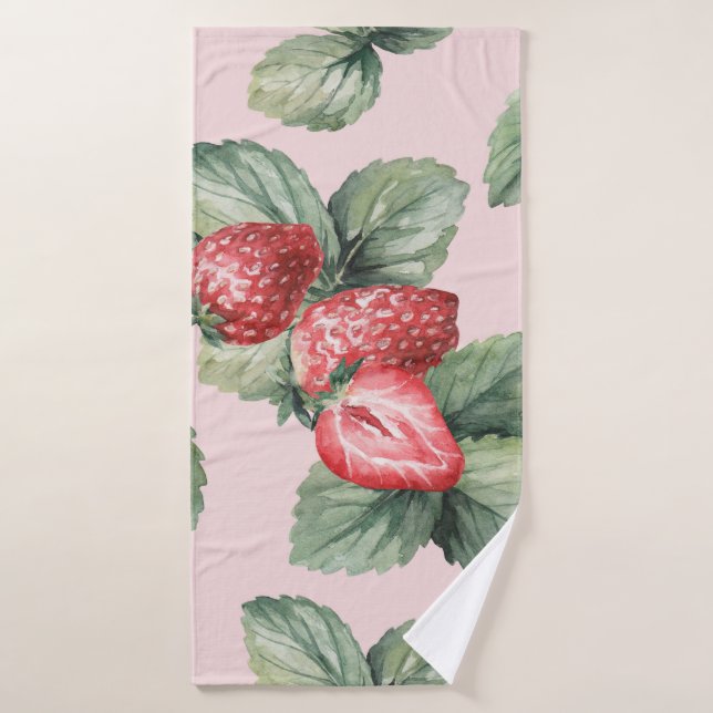 Sommerreife Erdbeeren: Aquarellfarben Rosa Badehandtuch (Badehandtuch)