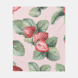 Sommerreife Erdbeeren: Aquarellfarben Rosa Fleecedecke