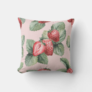 Sommerreife Erdbeeren: Aquarellfarben Rosa Kissen