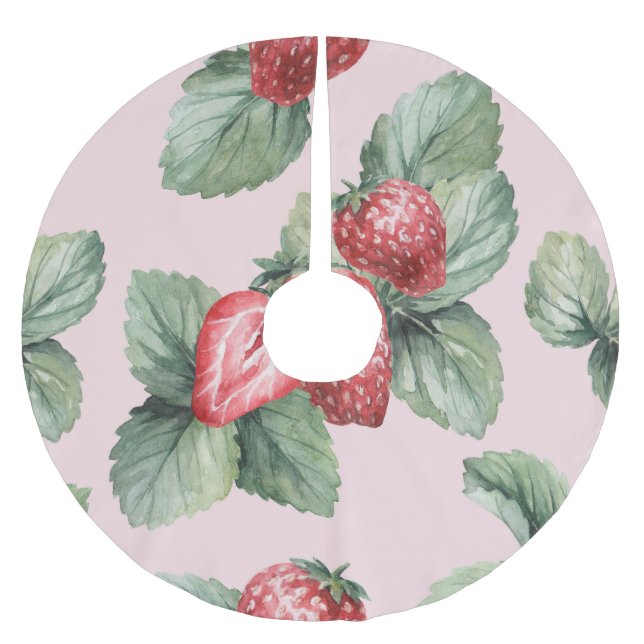 Sommerreife Erdbeeren: Aquarellfarben Rosa Polyester Weihnachtsbaumdecke (Vorderseite)