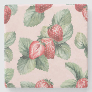 Sommerreife Erdbeeren: Aquarellfarben Rosa Steinuntersetzer