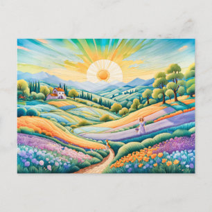 Sommerresidenz mit Lavendel und Blume Postkarte