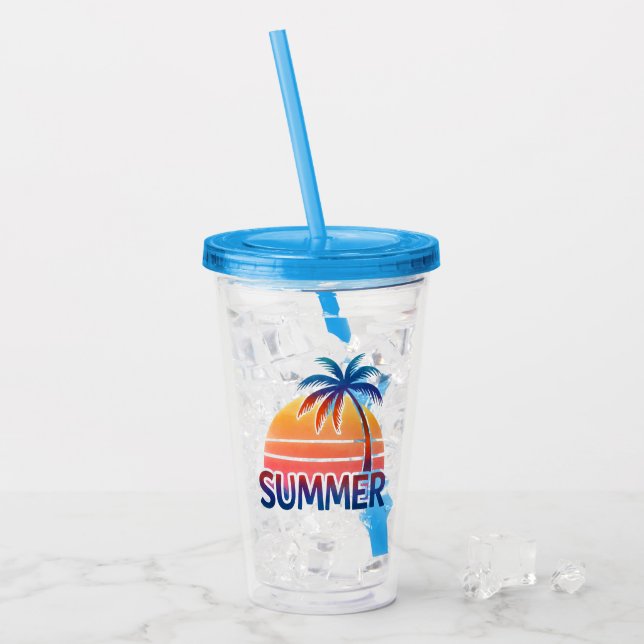 Sommerretro-Sonnenuntergang Acryltrinkbecher (Vorderseite Ice)