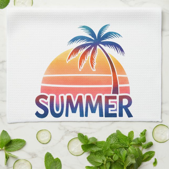 Sommerretro-Sonnenuntergang Geschirrtuch (Gefaltet)