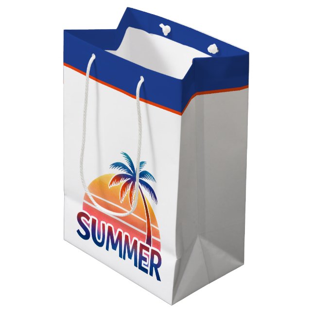 Sommerretro-Sonnenuntergang Mittlere Geschenktüte (Vorderseite Schrägansicht)