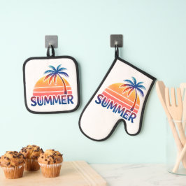 Sommerretro-Sonnenuntergang Ofenhandschuh & Topflappen-Set