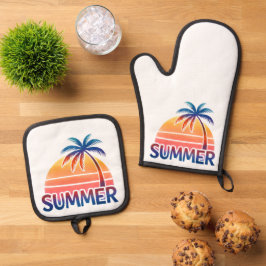 Sommerretro-Sonnenuntergang Ofenhandschuh & Topflappen-Set
