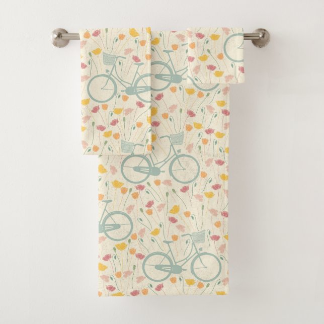 Sommerrosa Gelbe Blumen Blaues Radmuster Badhandtuch Set (Insitu)