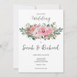 Sommerrosa Hochzeit mit floralen Wasserfarben Einladung