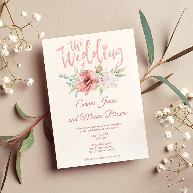 Sommerrosa Korallenminztypografie Hochzeit Einladung (Summer pink coral mint floral typography Wedding )