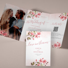 Sommerrot Rosa UAWG Hochzeit QR Dreifach Gefaltete Einladung