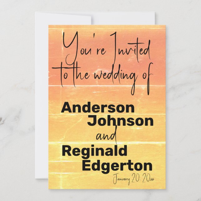 Sommerrustikale Lässig-Gelbpfirsichhochzeit Einladung (Vorderseite)