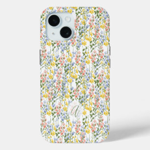 Sommers Gelbe Pfirsich Wildblume Monogramm Anfangs iPhone 15 Hülle