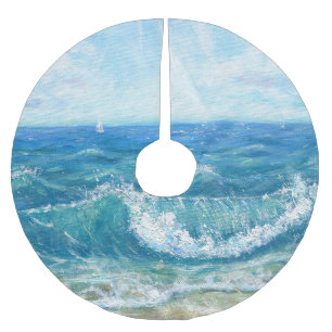 Sommersaison, blaue Wellen, Acrylmalerei. Polyester Weihnachtsbaumdecke