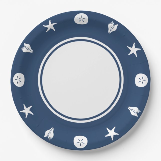 Sommerschalen in Navy-Papierplatte Pappteller (Vorderseite)