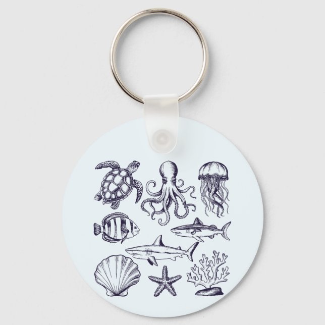 Sommerschildkröte Fischhaie Oktopus Seashell Schlüsselanhänger (Vorderseite)