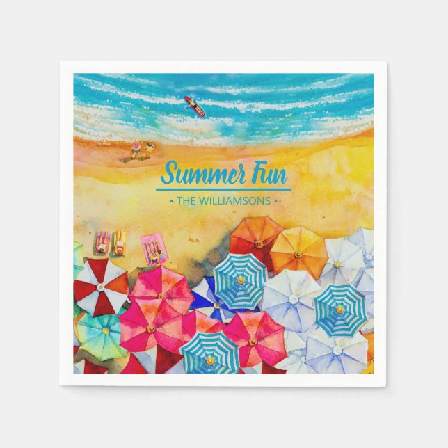 Sommerschirme auf dem Sand Serviette (Vorderseite)