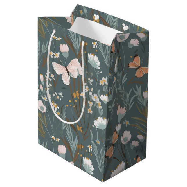 Sommerschmetterlinge und Wildblumen Mittlere Geschenktüte (Rückseite Schrägansicht)