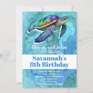 Sommerschwimmbad Birthday Pool Party Sea Turtle Be Einladung