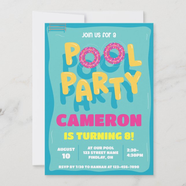 Sommerschwimmbad Party Geburtstag jedes Jahres Einladung (Vorderseite)