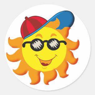 Sommersonne in Ballcap & Sonnenbrille Runder Aufkleber