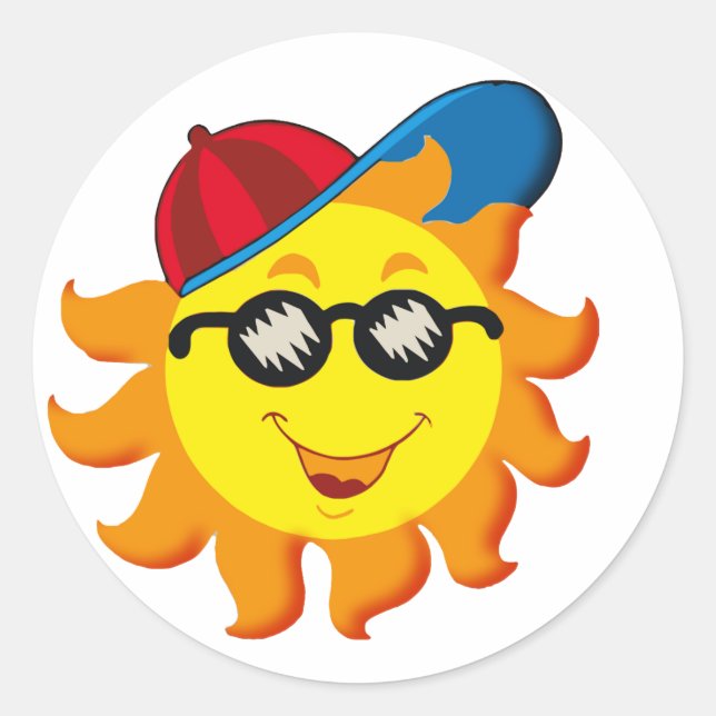 Sommersonne in Ballcap & Sonnenbrille Runder Aufkleber (Vorderseite)