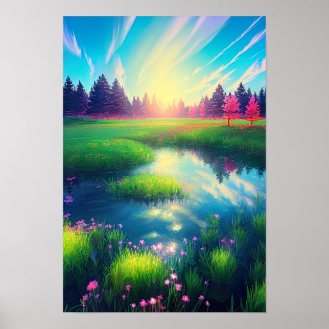 Sommersonnenaufgang in Serene Meadow Poster (Vorne)