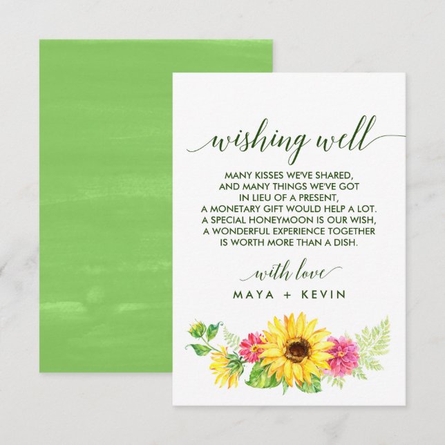 Sommersonnenblume Hochzeit wünschend gut Begleitkarte (Vorne/Hinten)