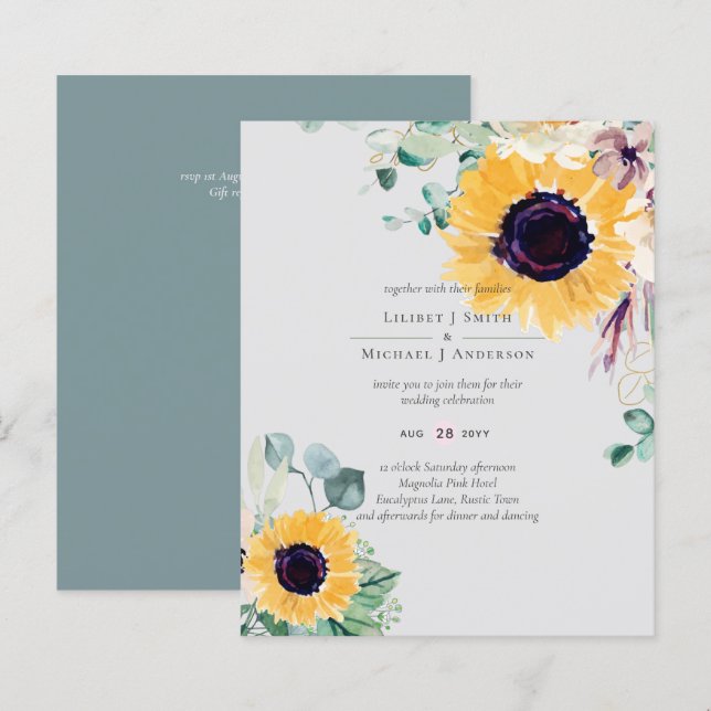 Sommersonnenblumen Eukalyptus Grüne Hochzeit (Vorne/Hinten)