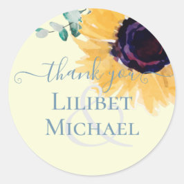 Sommersonnenblumen Eukalyptus Grüne Hochzeit Runder Aufkleber