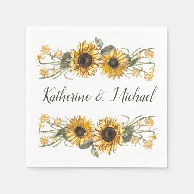 Sommersonnenblumen Personalisiert Hochzeit Serviette (Vorderseite)