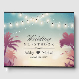 Sommersonnige Palmtränke und Lichter Hochzeit Gästebuch
