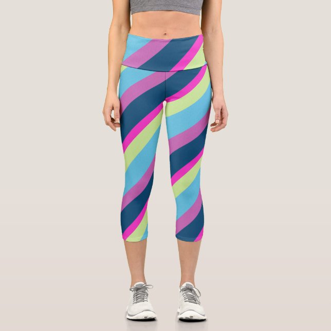 Sommerspass Blau rosa Limone Linien Capri Leggings (Vorderseite)
