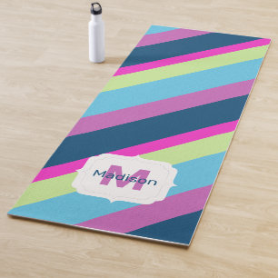 Sommerspass Blau rosa Limone Linien Monogram Yogamatte