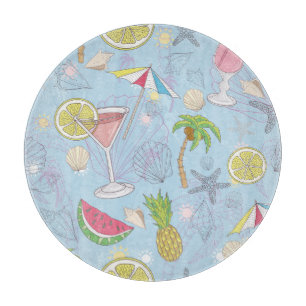 Sommerspass, Cocktail Nahtloses Muster. Schneidebrett