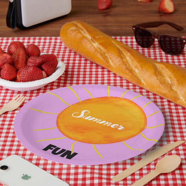Sommerspass Gelborange Sonne Lila Pappteller (Picknick)
