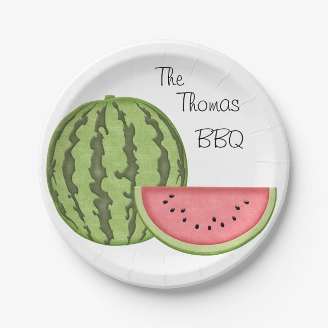 Sommerspass, GRILLEN, Wassermelon, Personalisiert, Pappteller (Vorderseite)