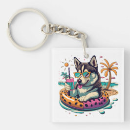 Sommerspass mit Niedlichem Coolen Husky Dog im Poo Schlüsselanhänger