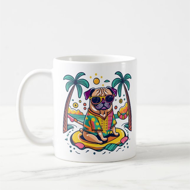 Sommerspass mit Niedlichem Mops Dog im Pool Kaffeetasse (Links)