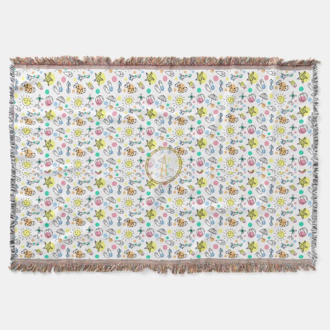 Sommerspass Mongram Beach Holiday Doodles Dekorati Decke (Vorderseite)