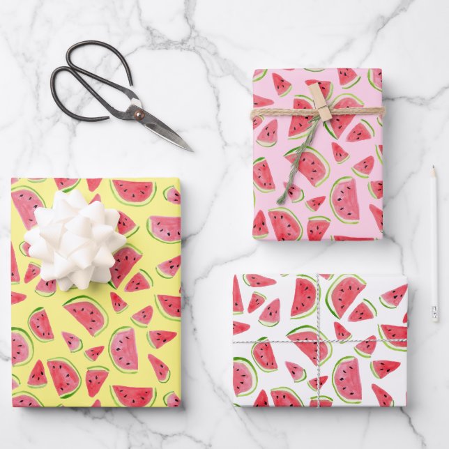 Sommerspass Wasserfarbe Wassermelone Geschenkpapier Set (Vorderseite)