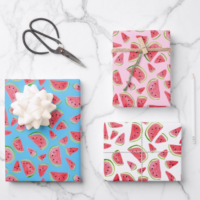 Sommerspass Wasserfarbe Wassermelone Geschenkpapier Set (Vorderseite)