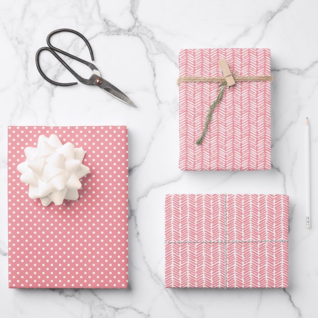 Sommerstaubige Rose Rosa Streifen Geschenkpapier Set (Vorderseite)