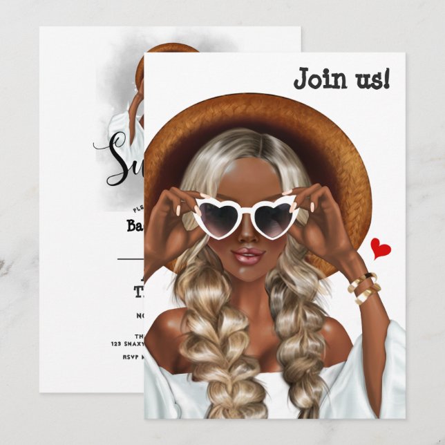 Sommerstimmung Blonde Bachelorette Einladung (Vorne/Hinten)