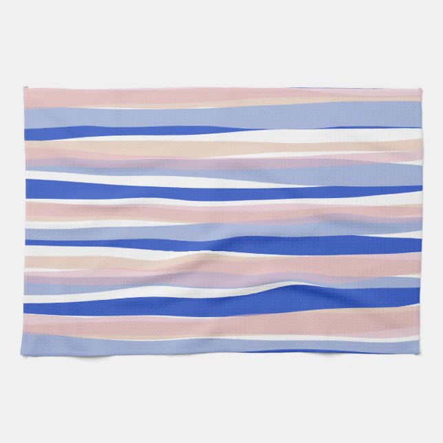 Sommerstrand blau rosa Streifen Geschirrtuch (Horizontal)