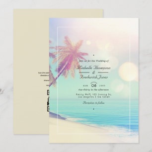 Sommerstrand Bokeh QR Code RSVP Hochzeit Einladung